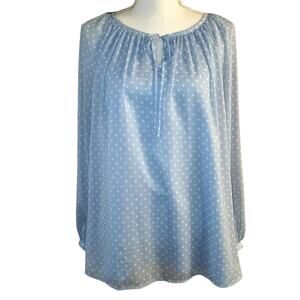 Talbots Size M Medium Blue White Polka Dot Blouse Sheer